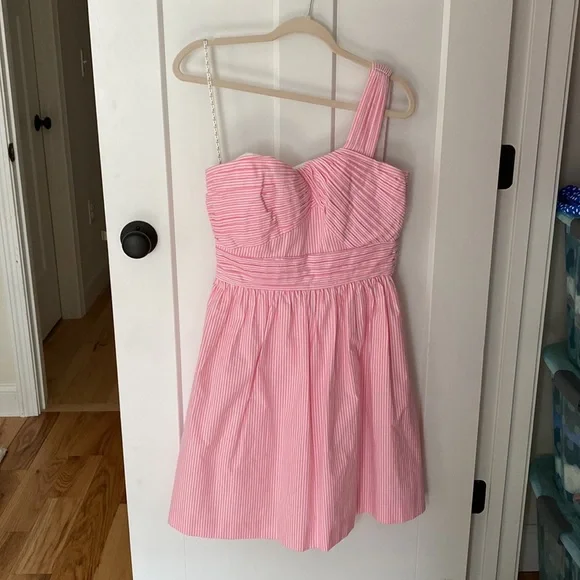seersucker one shoulder dress Hunza G